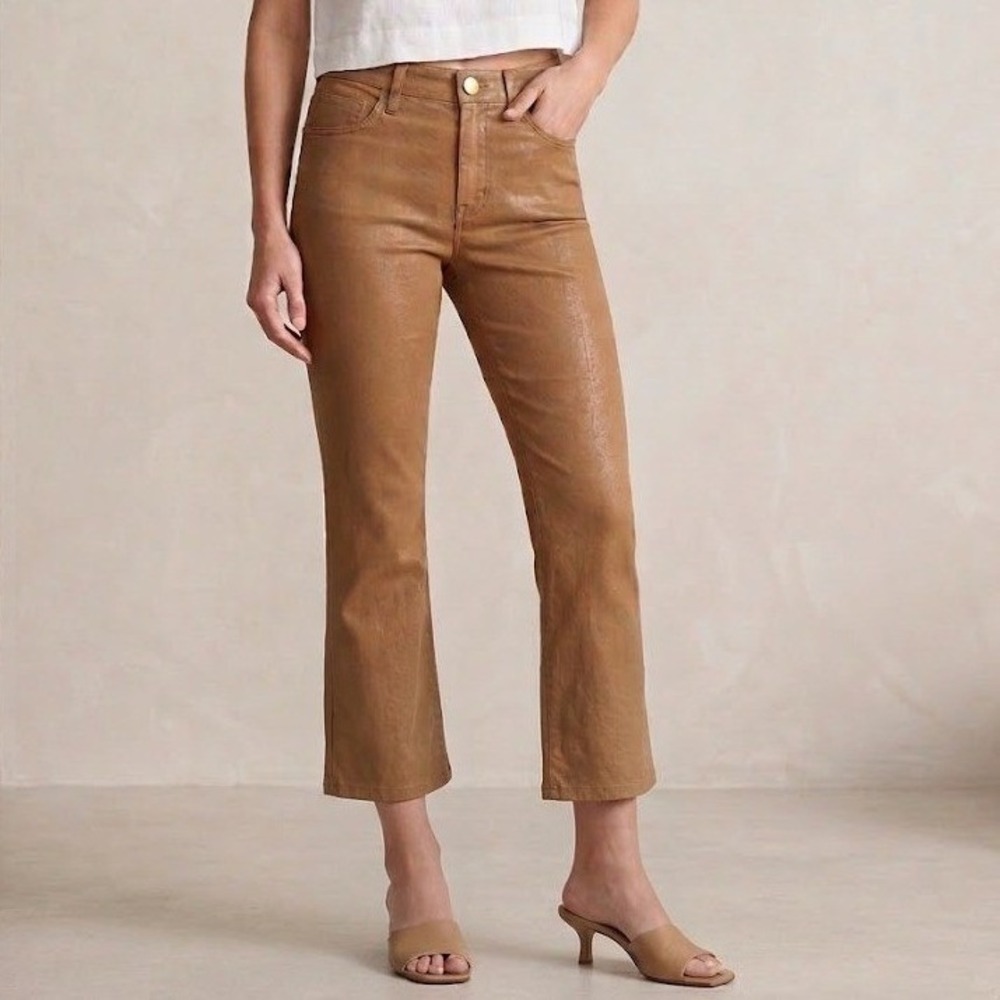 FRAME Le Crop Mini Boot Coated Jeans 27 Vicuna Tan Waxed‎ Cropped Flare EUC